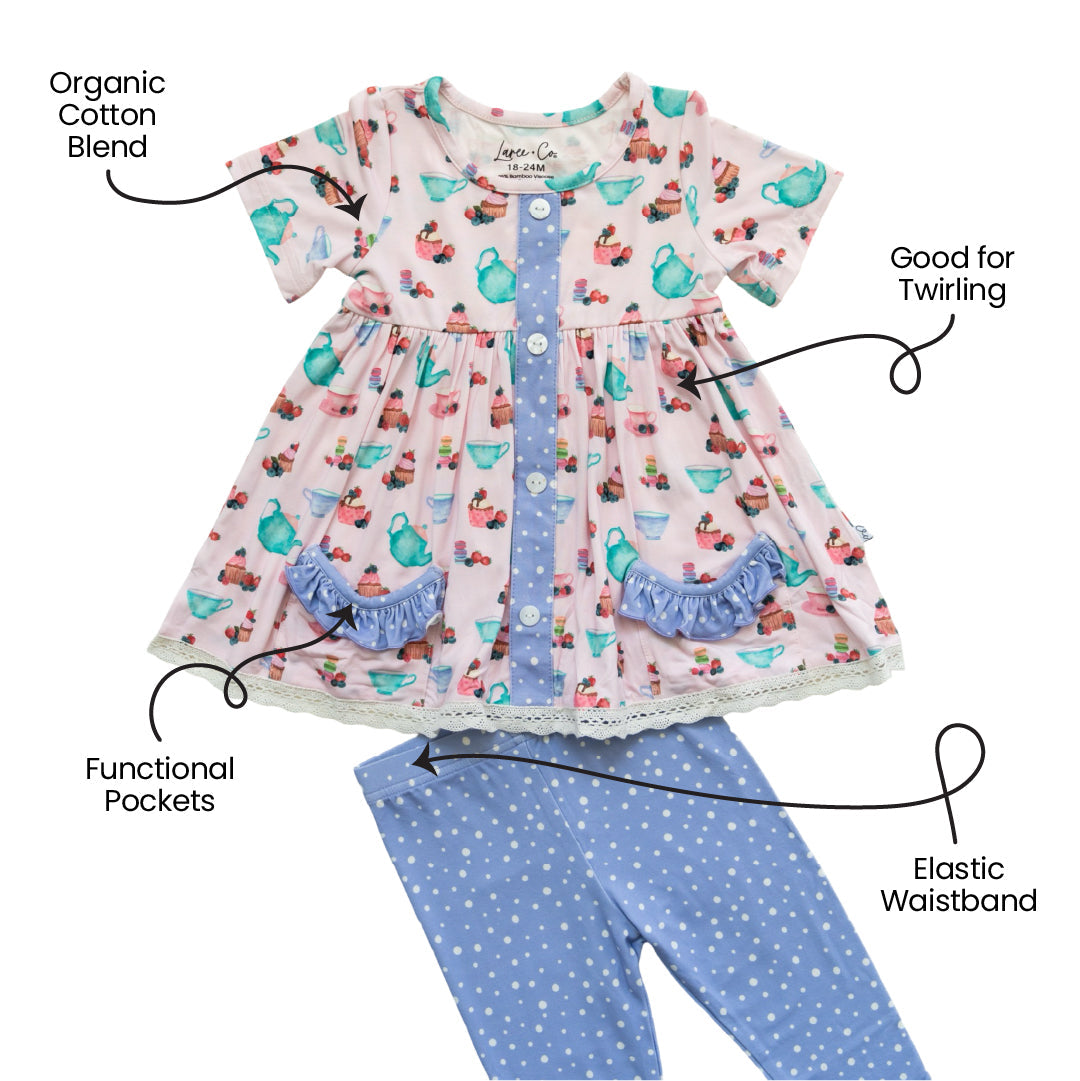 Bamboo Short Sleeve Peplum Legging Set Lillian's Garden Tea Party