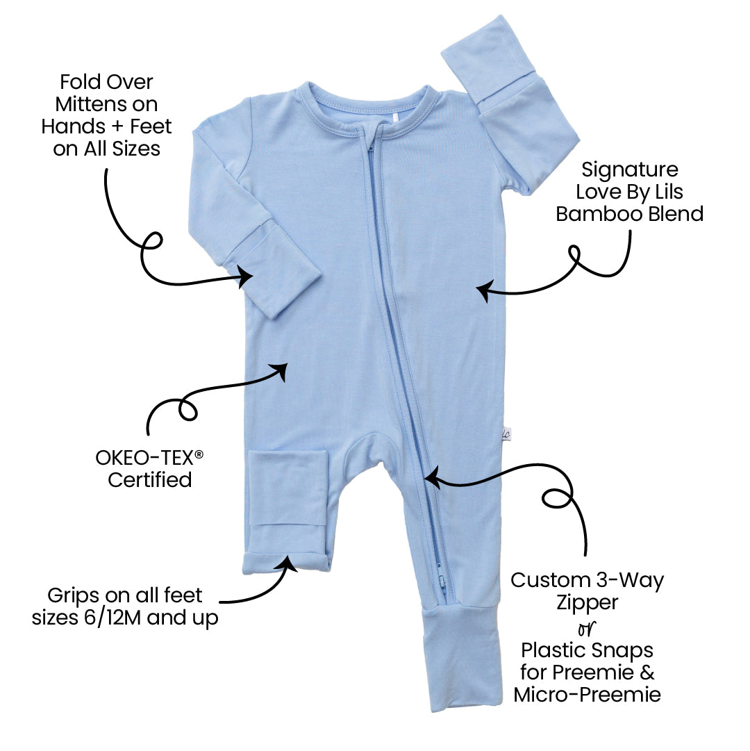 Blue Bamboo Convertible Footie Lillian Trisomy 18 Laree + Co.