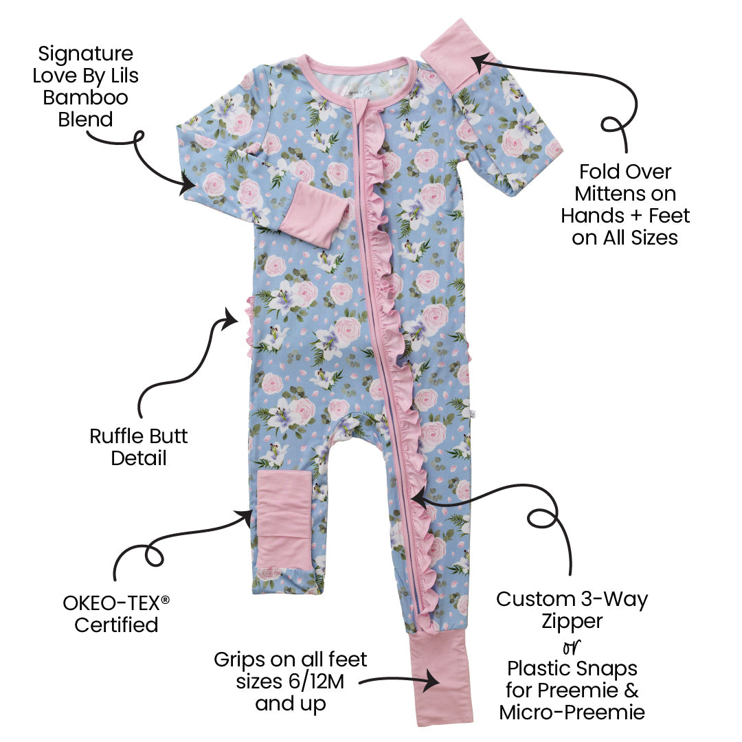 Floral Bamboo Ruffle Convertible Footie Lillian by Laree + Co.