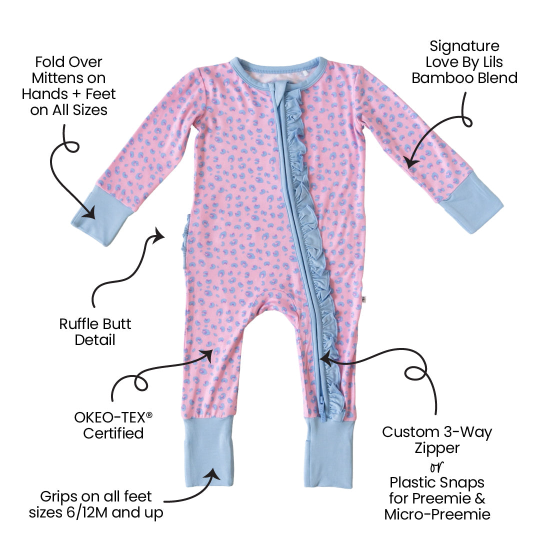 Lillian Leopard Bamboo Ruffle Convertible Footie Laree + Co.