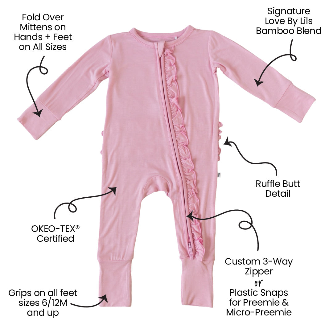 Pink Bamboo Ruffle Convertible Footie Lillian