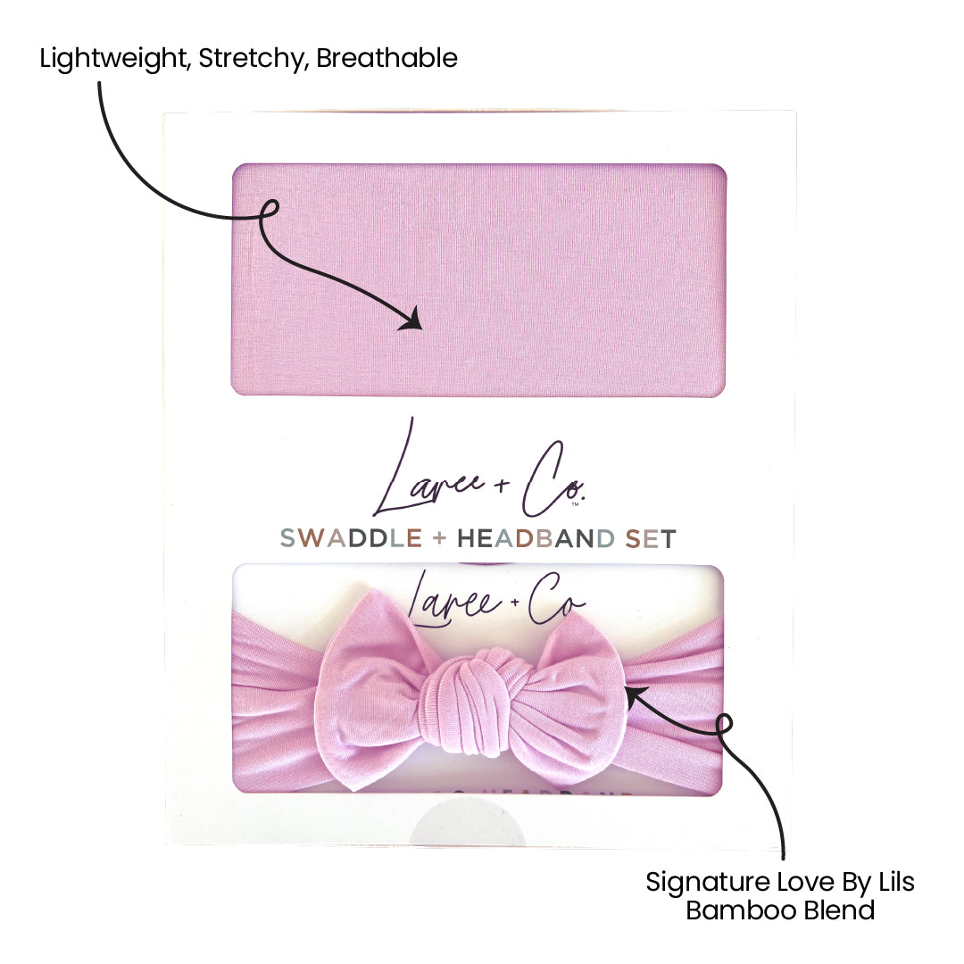 Pink Bamboo Swaddle Lillian Swaddle + Headband Set Laree + Co.