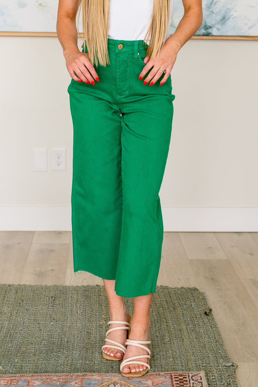 Kelly Green High Rise Control Top Wide Leg Crop Jeans Judy Blue
