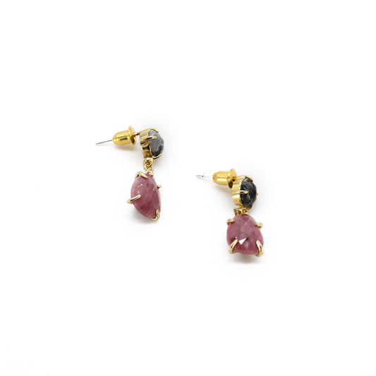 Red Wood Line Gemstone 14k Gold Plated Brass Earring ADIBA