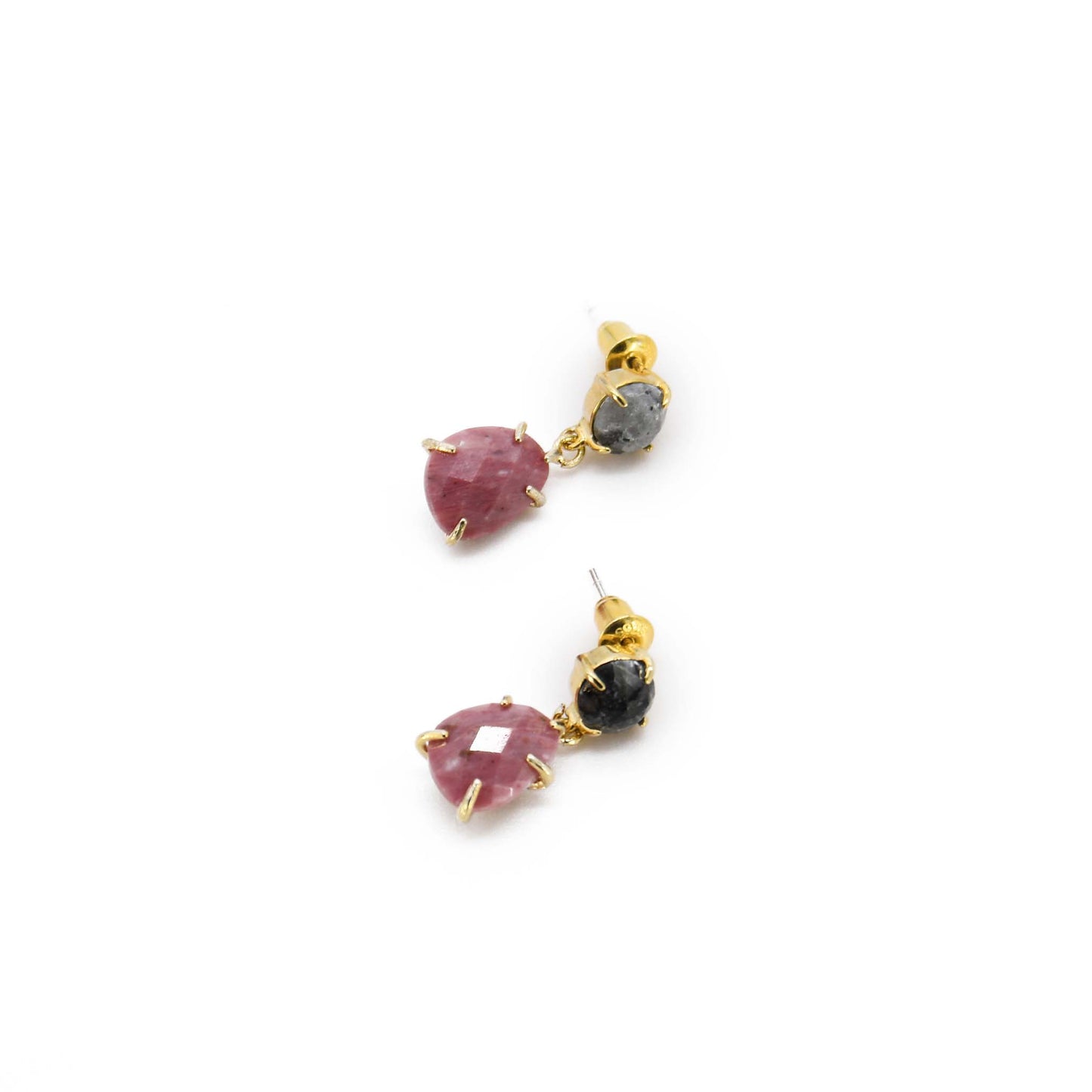 Red Wood Line Gemstone 14k Gold Plated Brass Earring ADIBA