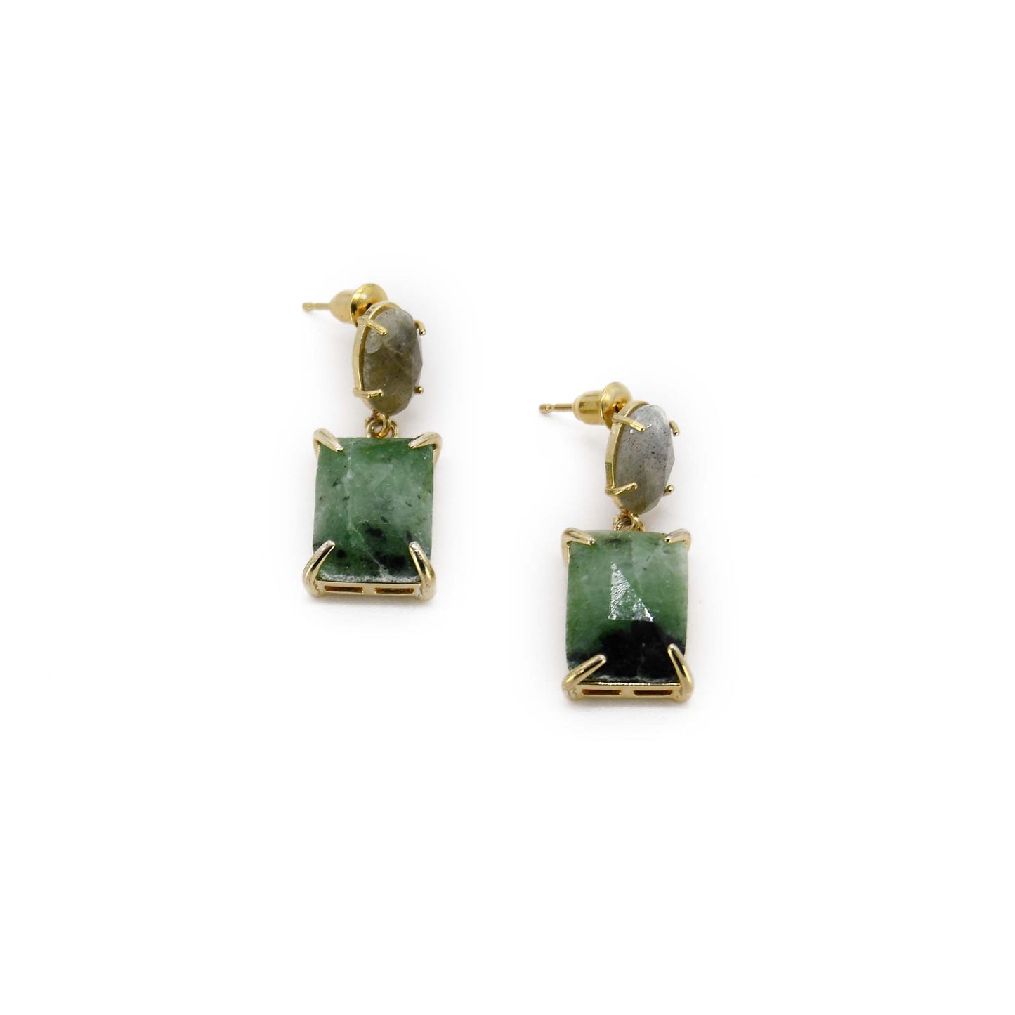 Labradorite Jade Agate Handmade Earring 14k Gold Plated Brass ADIBA