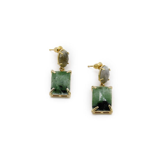 Labradorite Jade Agate Handmade Earring 14k Gold Plated Brass ADIBA
