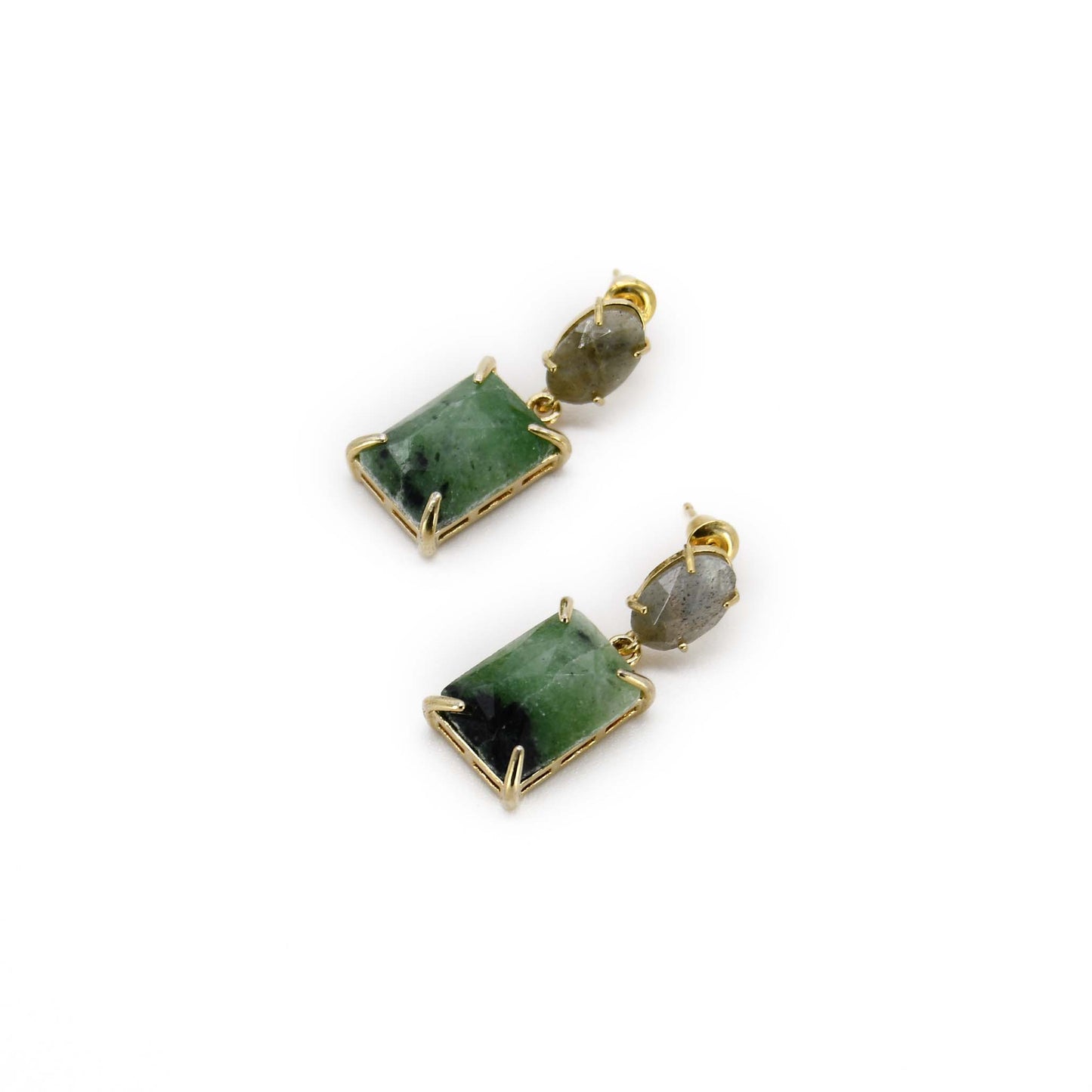 Labradorite Jade Agate Handmade Earring 14k Gold Plated Brass ADIBA