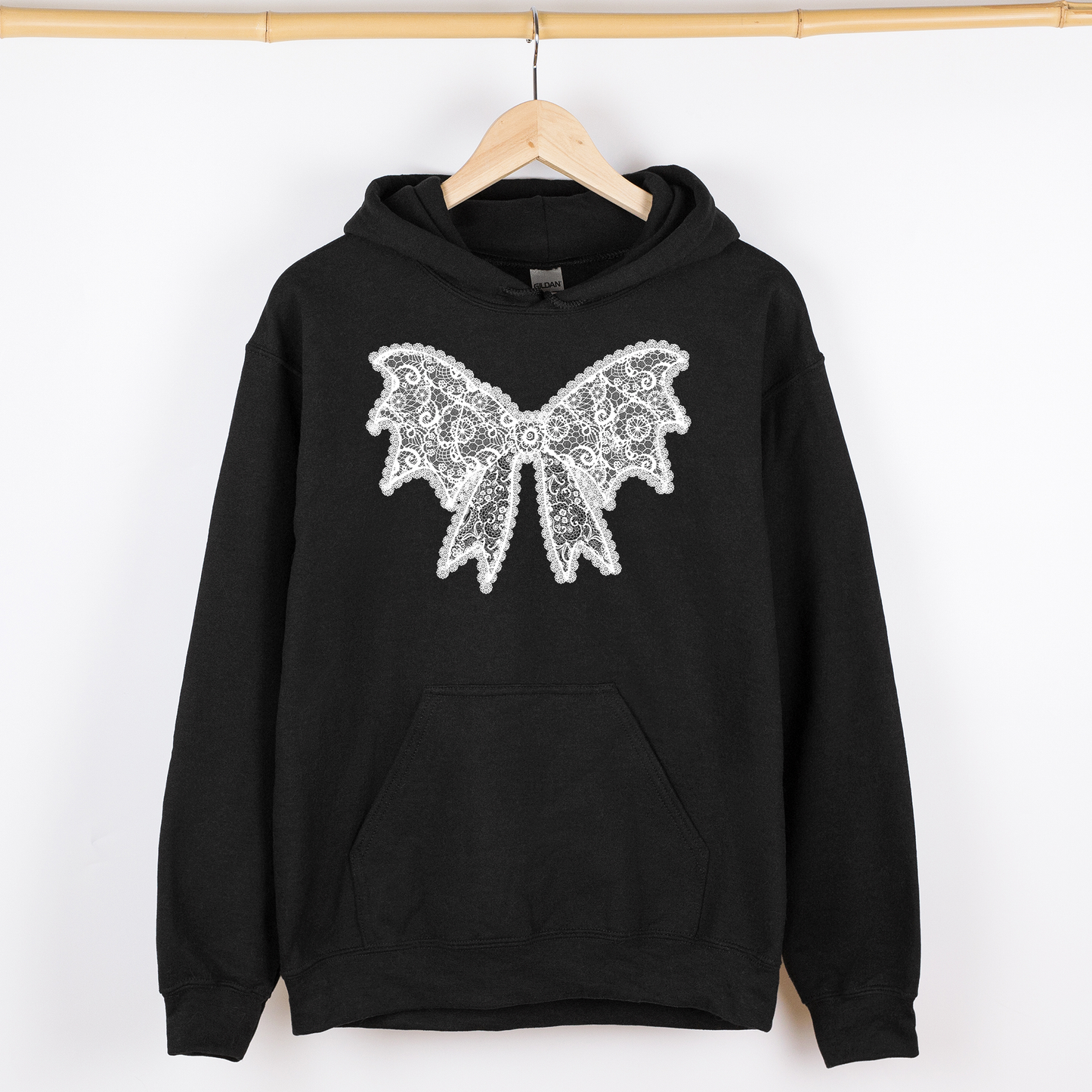 Lace Bow, Halloween, Goth, Faux Lace, Ribbon, Coquette, Graphic Hoodie, Hooded Sweatshirt