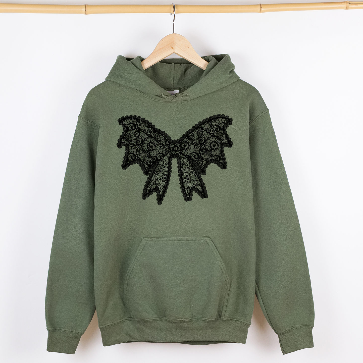 Lace Bow, Halloween, Goth, Faux Lace, Ribbon, Coquette, Graphic Hoodie, Hooded Sweatshirt