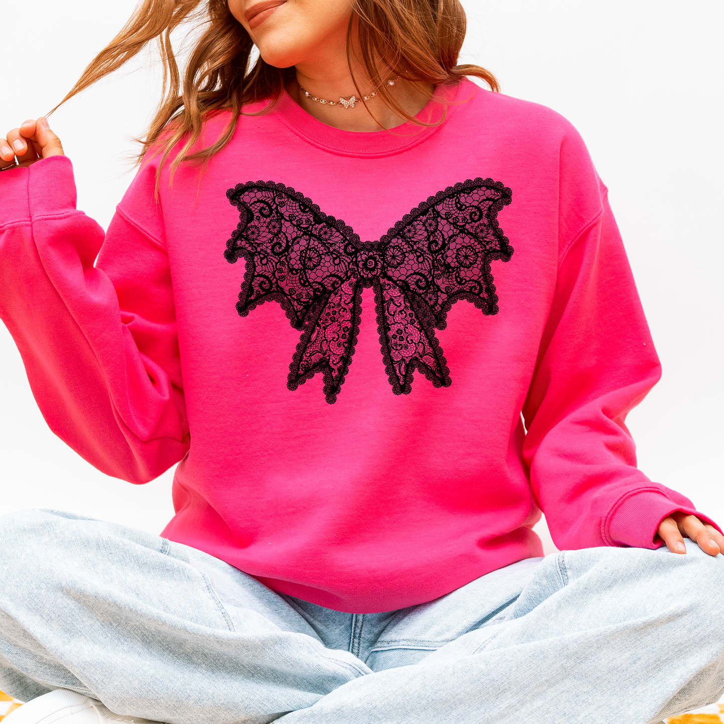 Lace Bow, Halloween, Goth, Faux Lace, Ribbon, Coquette Sweatshirt