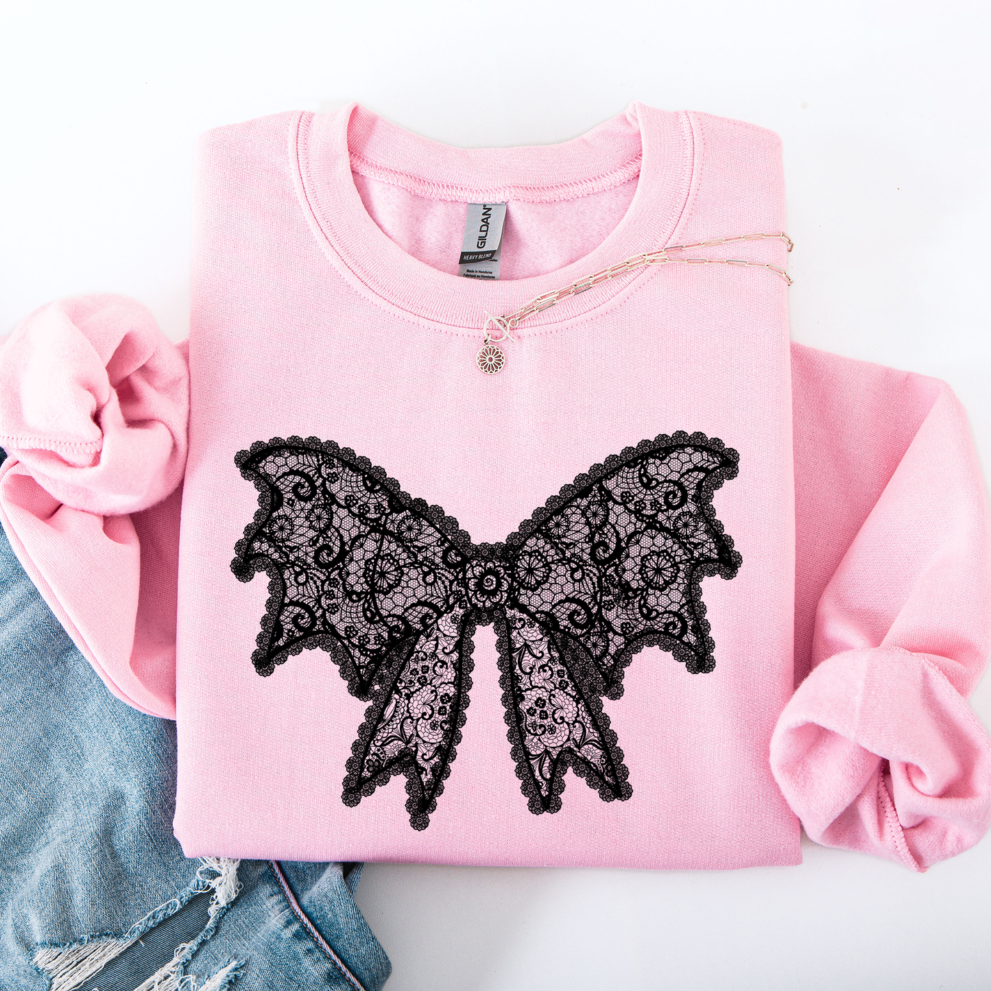 Lace Bow, Halloween, Goth, Faux Lace, Ribbon, Coquette Sweatshirt
