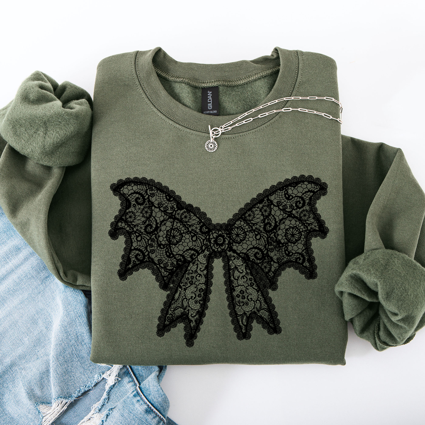 Lace Bow, Halloween, Goth, Faux Lace, Ribbon, Coquette Sweatshirt