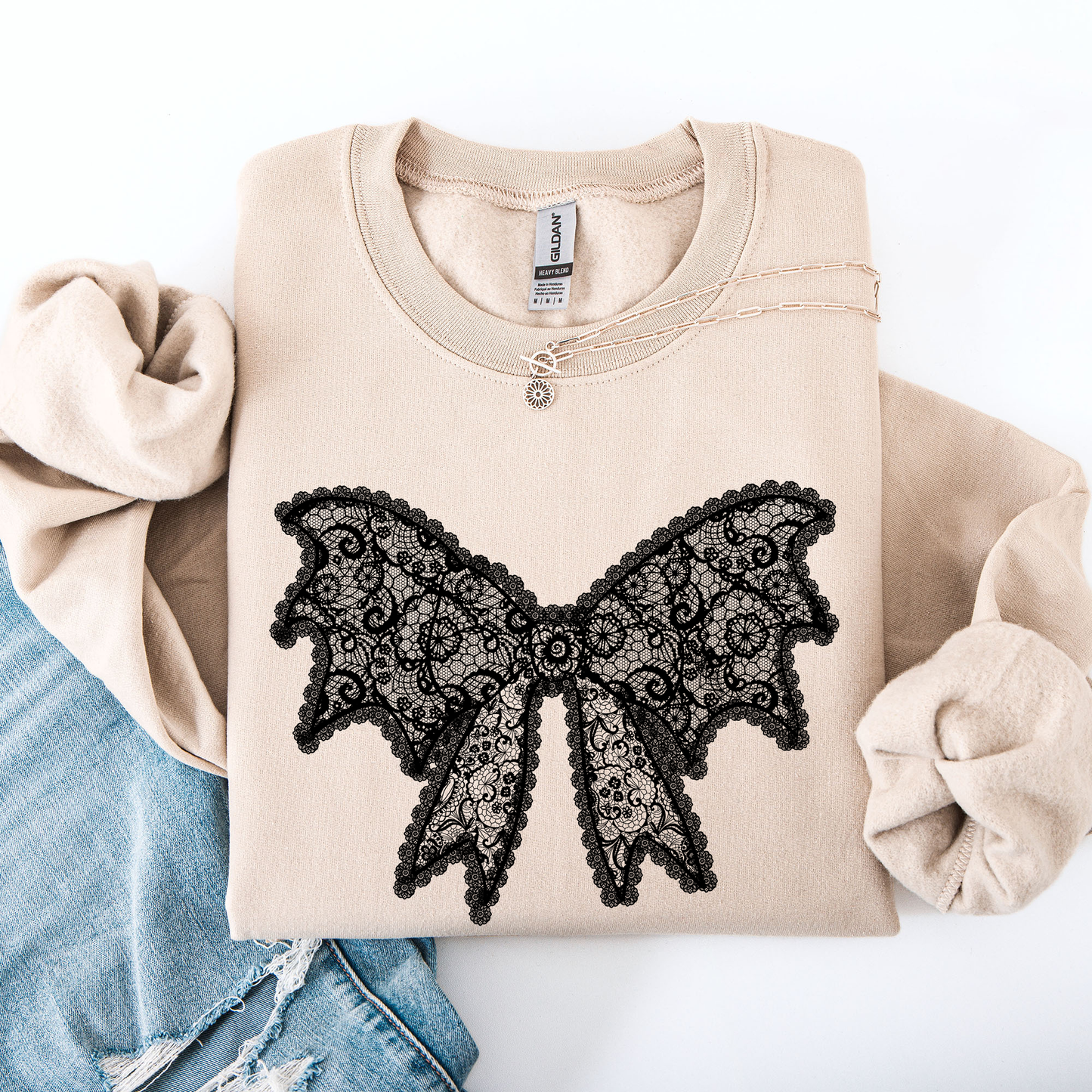 Lace Bow, Halloween, Goth, Faux Lace, Ribbon, Coquette Sweatshirt