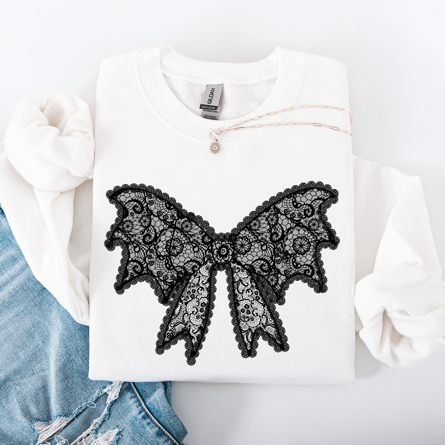 Lace Bow, Halloween, Goth, Faux Lace, Ribbon, Coquette Sweatshirt