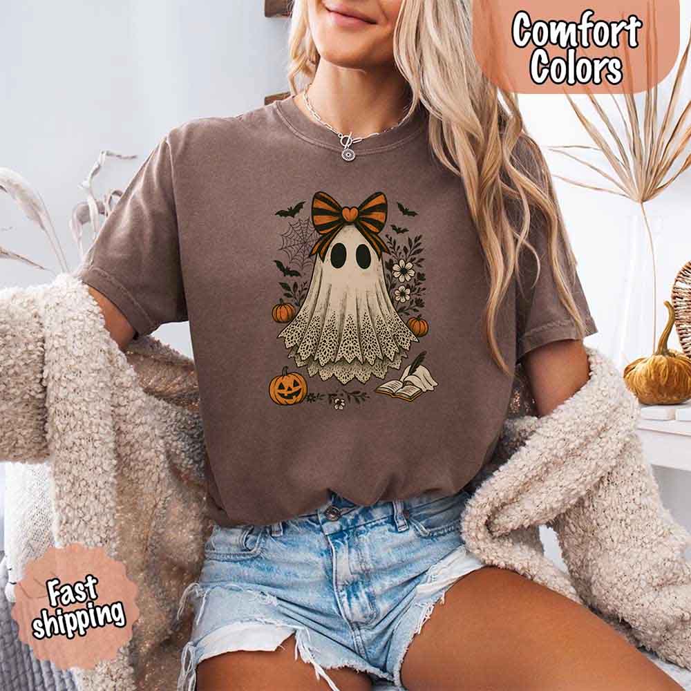 Lace Ghost Comfort Colors Halloween Shirt – Women’s Spooky Tee