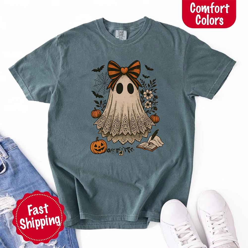 Lace Ghost Comfort Colors Halloween Shirt – Women’s Spooky Tee