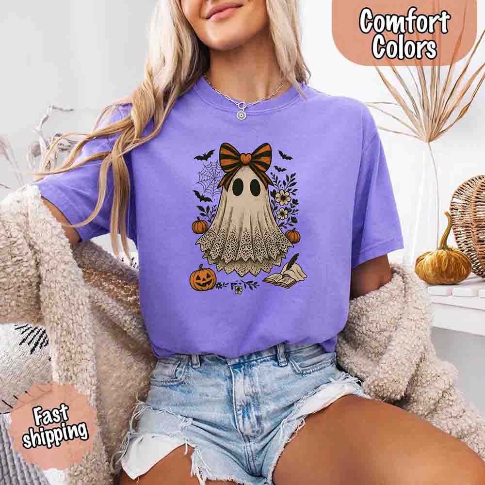 Lace Ghost Comfort Colors Halloween Shirt – Women’s Spooky Tee