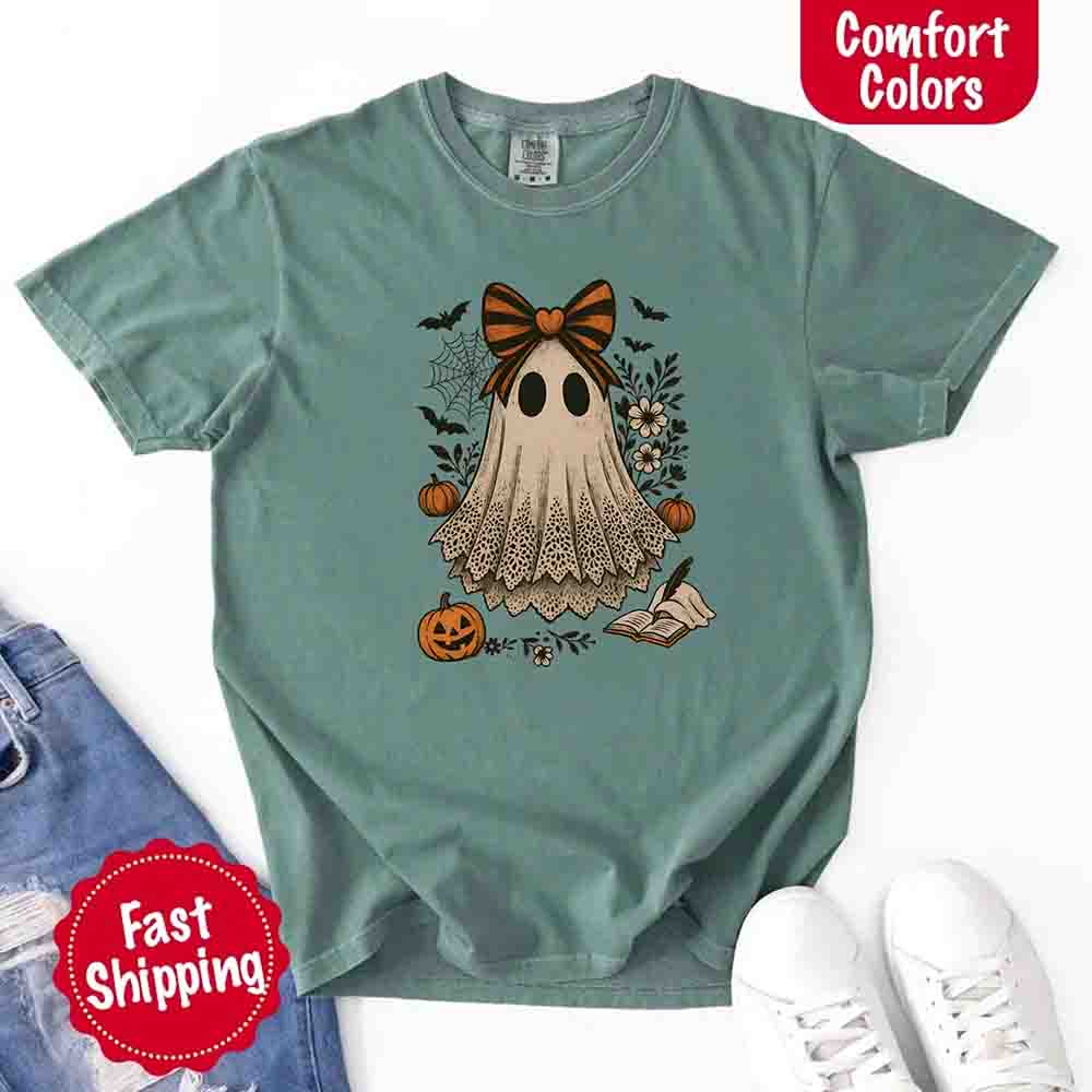 Lace Ghost Comfort Colors Halloween Shirt – Women’s Spooky Tee