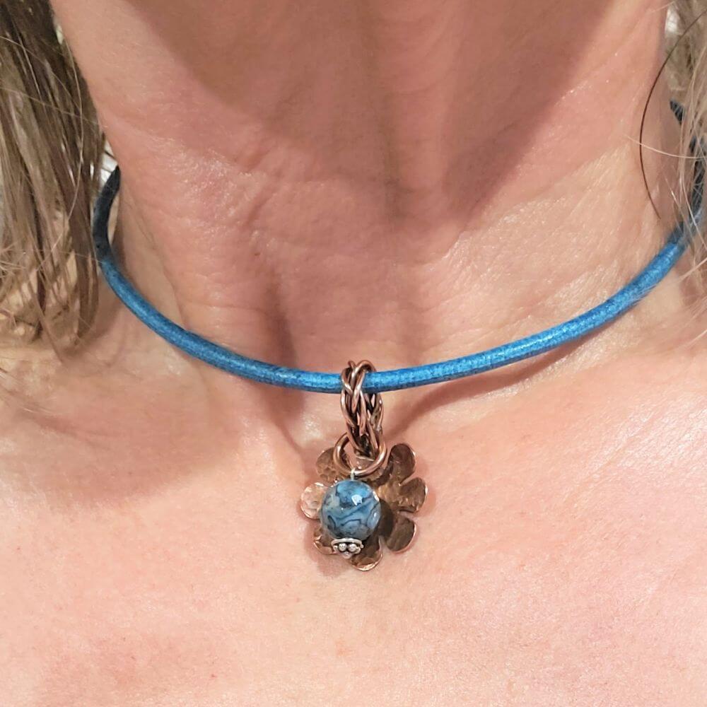 Larimar Blue Crazy Lace Large Braided Bail Bead Pendant Alexa Martha Designs