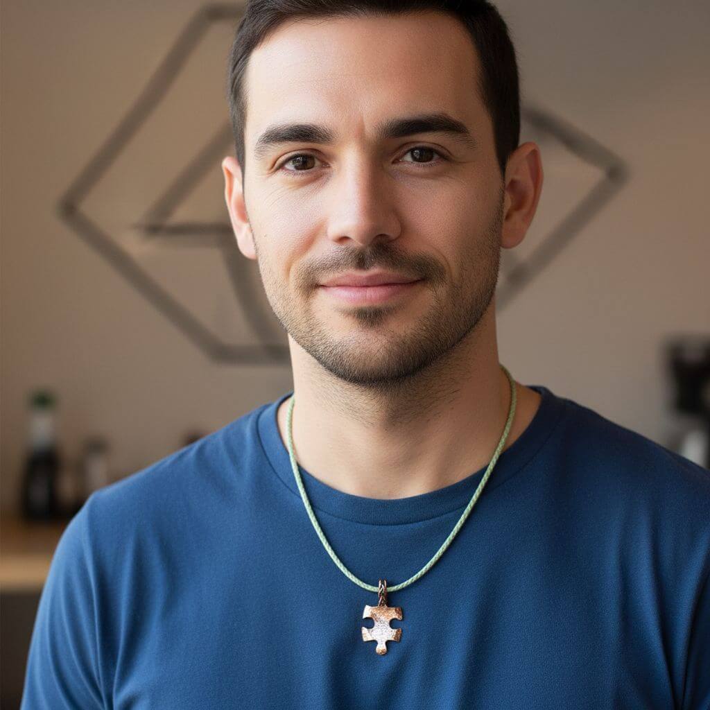 Large Braided Bail Puzzle Piece Autism Awareness Pendant