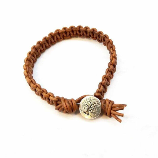 Large Earth Colored Macrame Leather Bracelet Tree of Life for Men