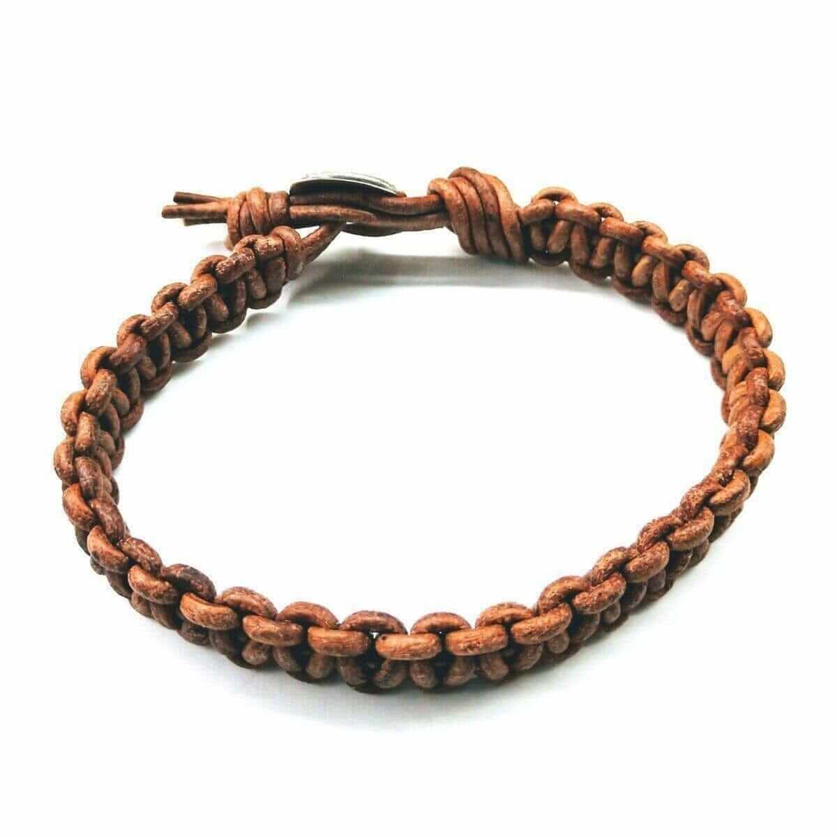 Large Earth Colored Macrame Leather Bracelet Tree of Life for Men