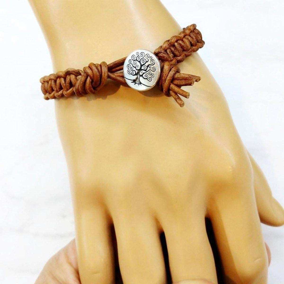 Large Earth Colored Macrame Leather Bracelet Tree of Life for Men