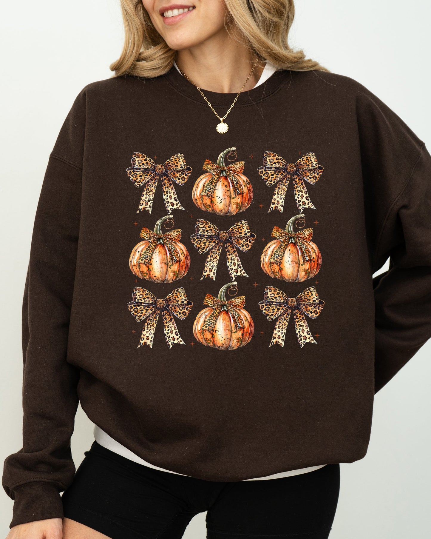 Leopard Print Pumpkins, Coquette Ribbons and Bows, Halloween, Autumn, Fall Sweatshirt