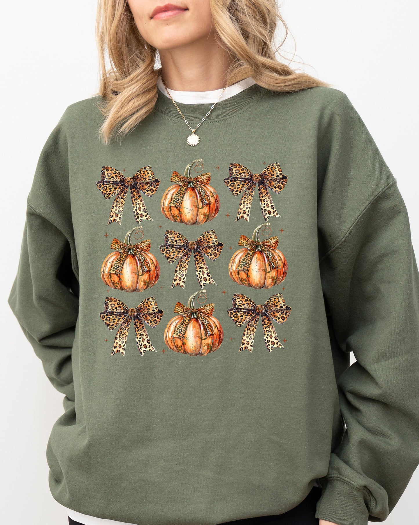 Leopard Print Pumpkins, Coquette Ribbons and Bows, Halloween, Autumn, Fall Sweatshirt