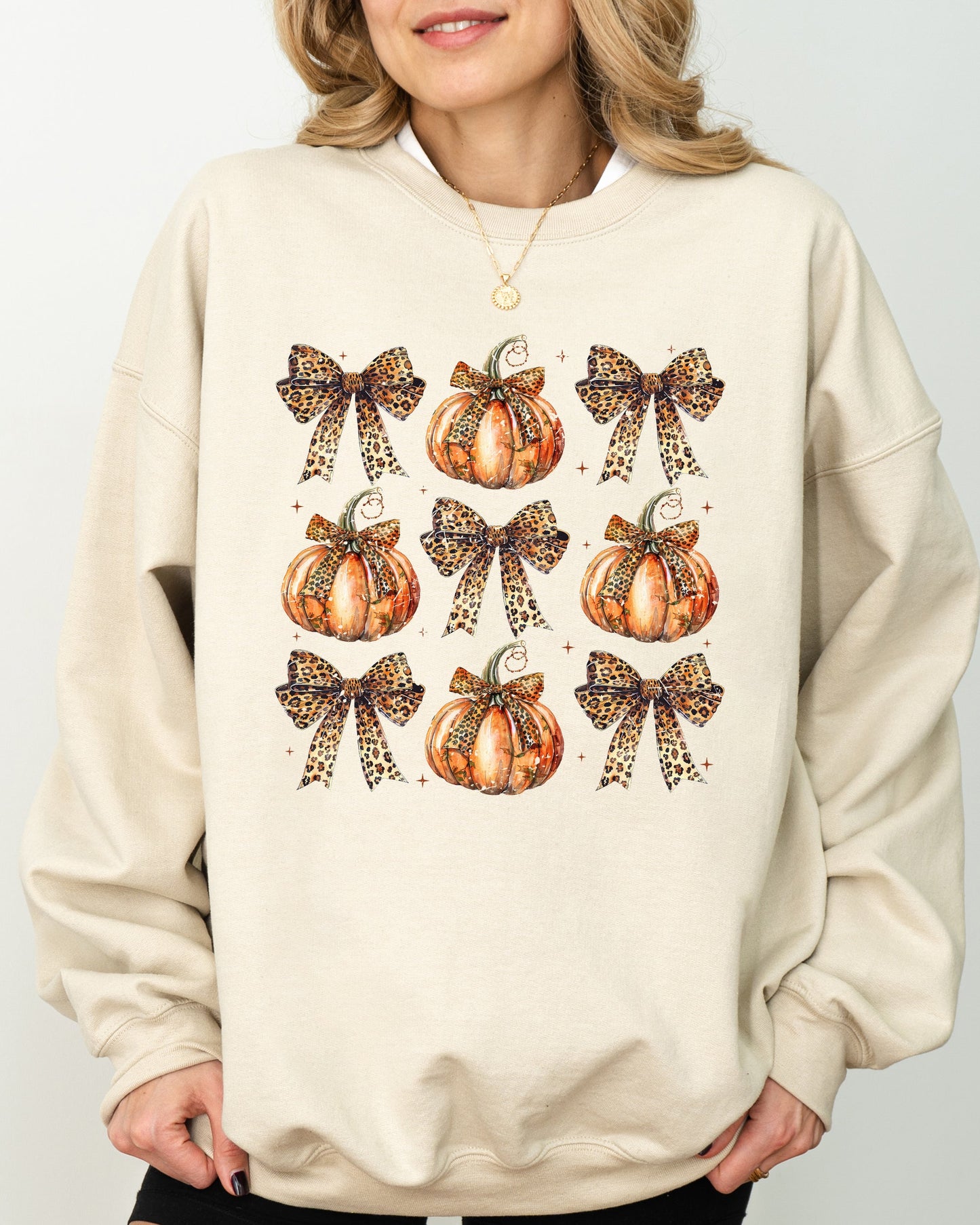 Leopard Print Pumpkins, Coquette Ribbons and Bows, Halloween, Autumn, Fall Sweatshirt