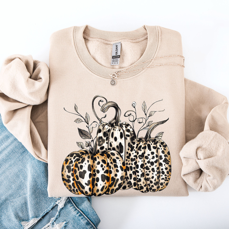 Leopard Print Pumpkins Cute Halloween Autumn Fall Sweatshirt Refinery Number One