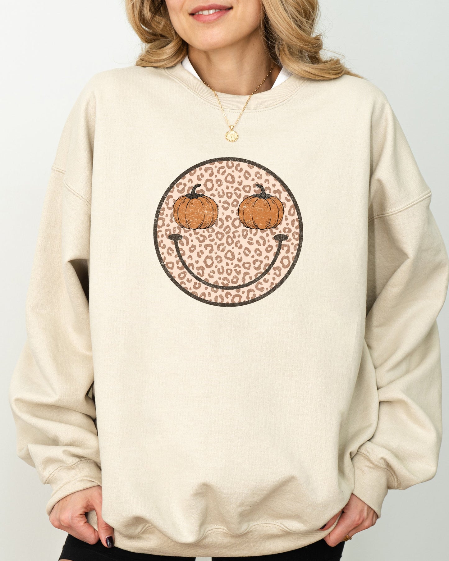Leopard Print Smiley, Halloween, Pumpkin, Retro, Fall, Autumn Sweatshirt