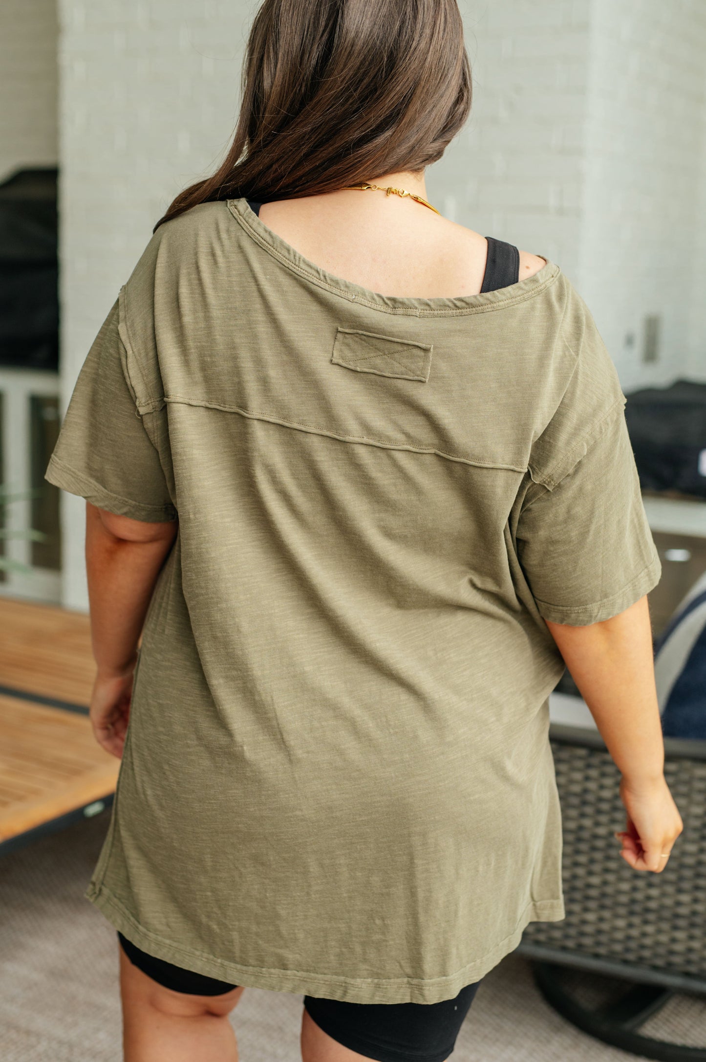 Let Me Live Relaxed Boat Neck Tee in Army