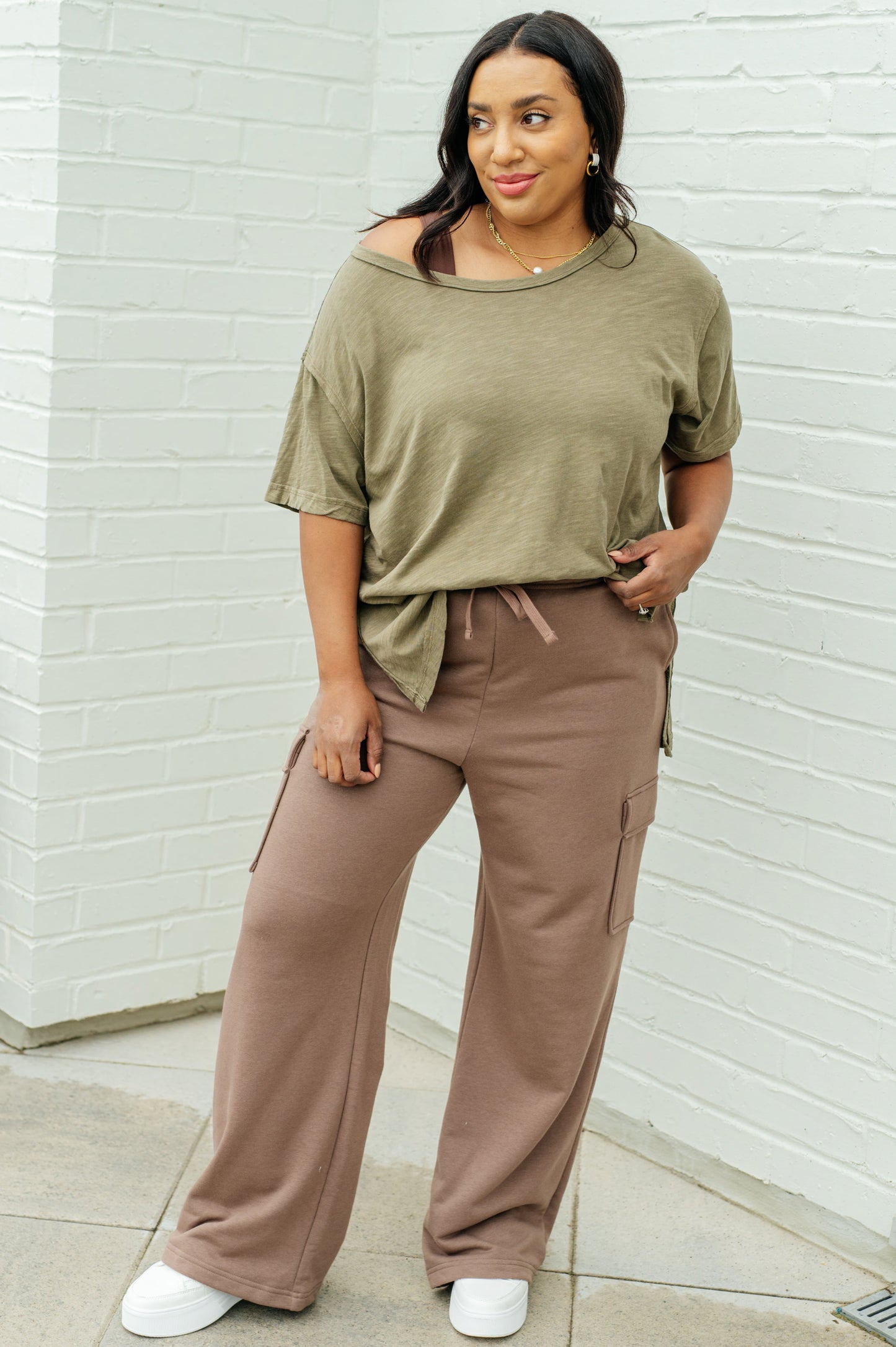 Let Me Live Relaxed Boat Neck Tee in Army