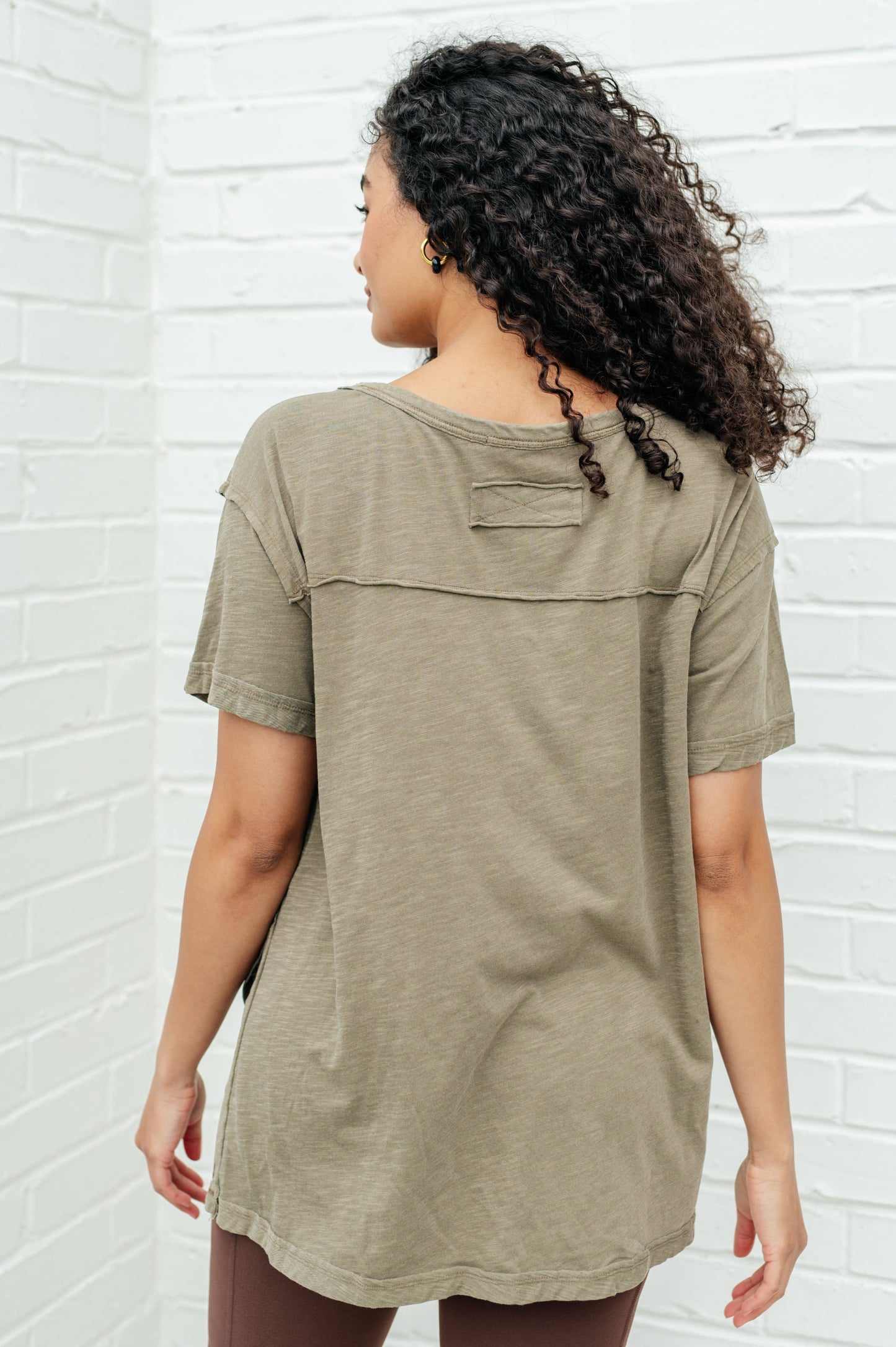 Let Me Live Relaxed Boat Neck Tee in Army