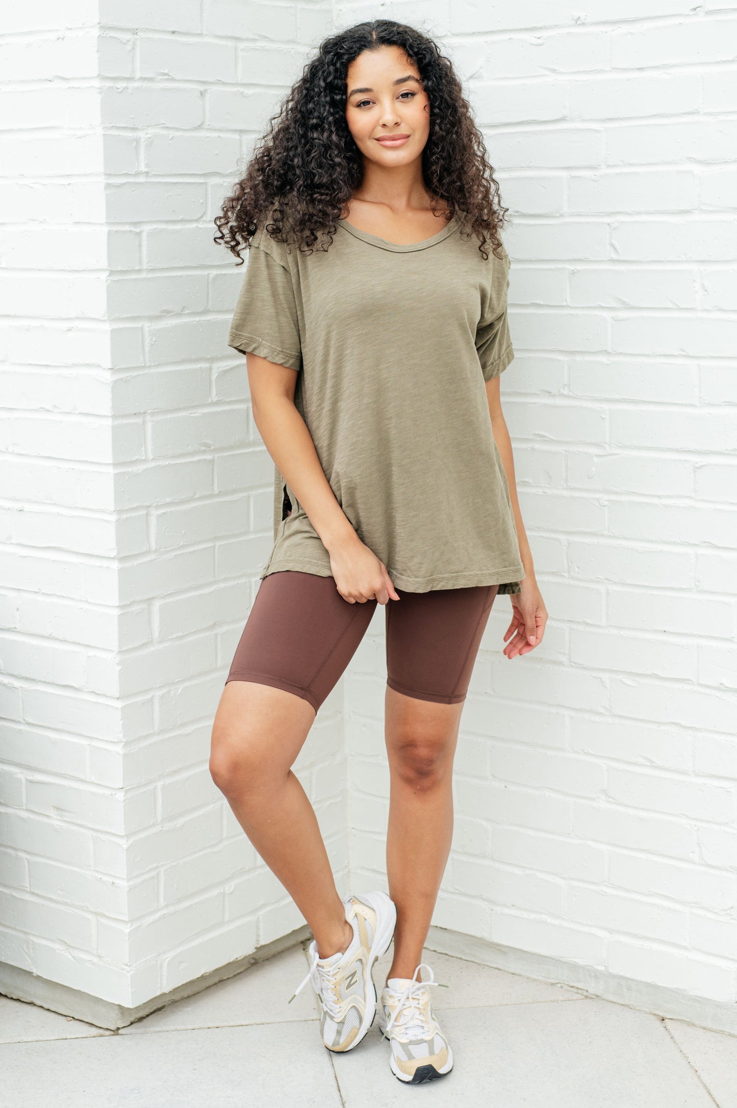 Let Me Live Relaxed Boat Neck Tee in Army