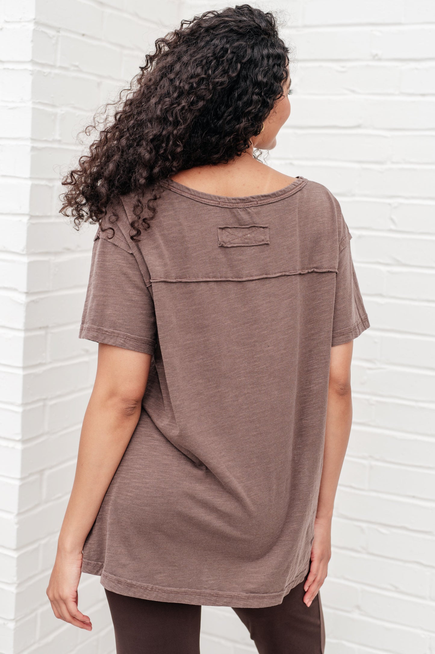Let Me Live Relaxed Brown Tee Lightweight Boat Neck Sweater Knit