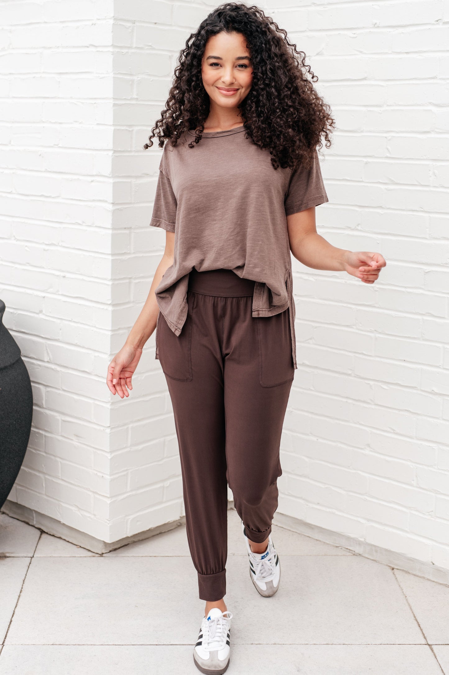 Let Me Live Relaxed Brown Tee Lightweight Boat Neck Sweater Knit