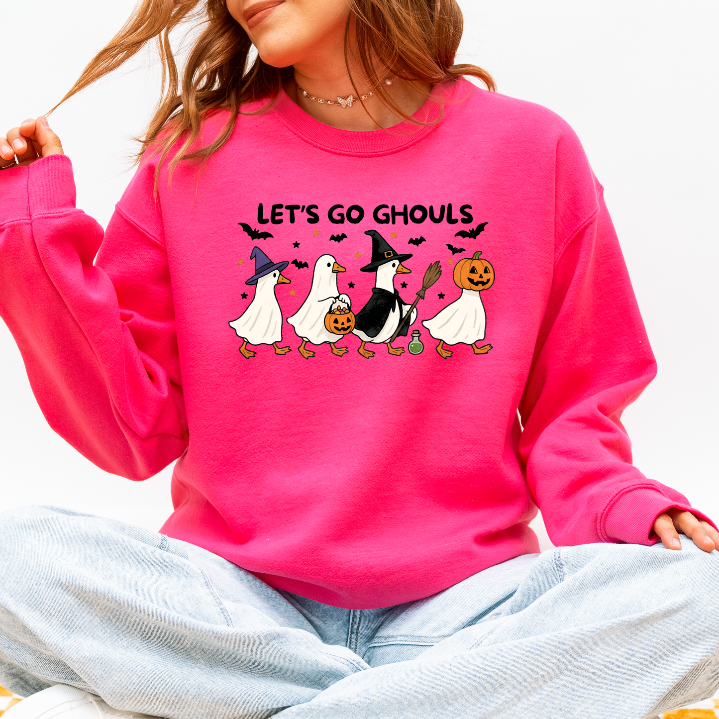 Let's Go Ghouls, Funny Geese, Goose, Halloween, Witch Sweatshirt