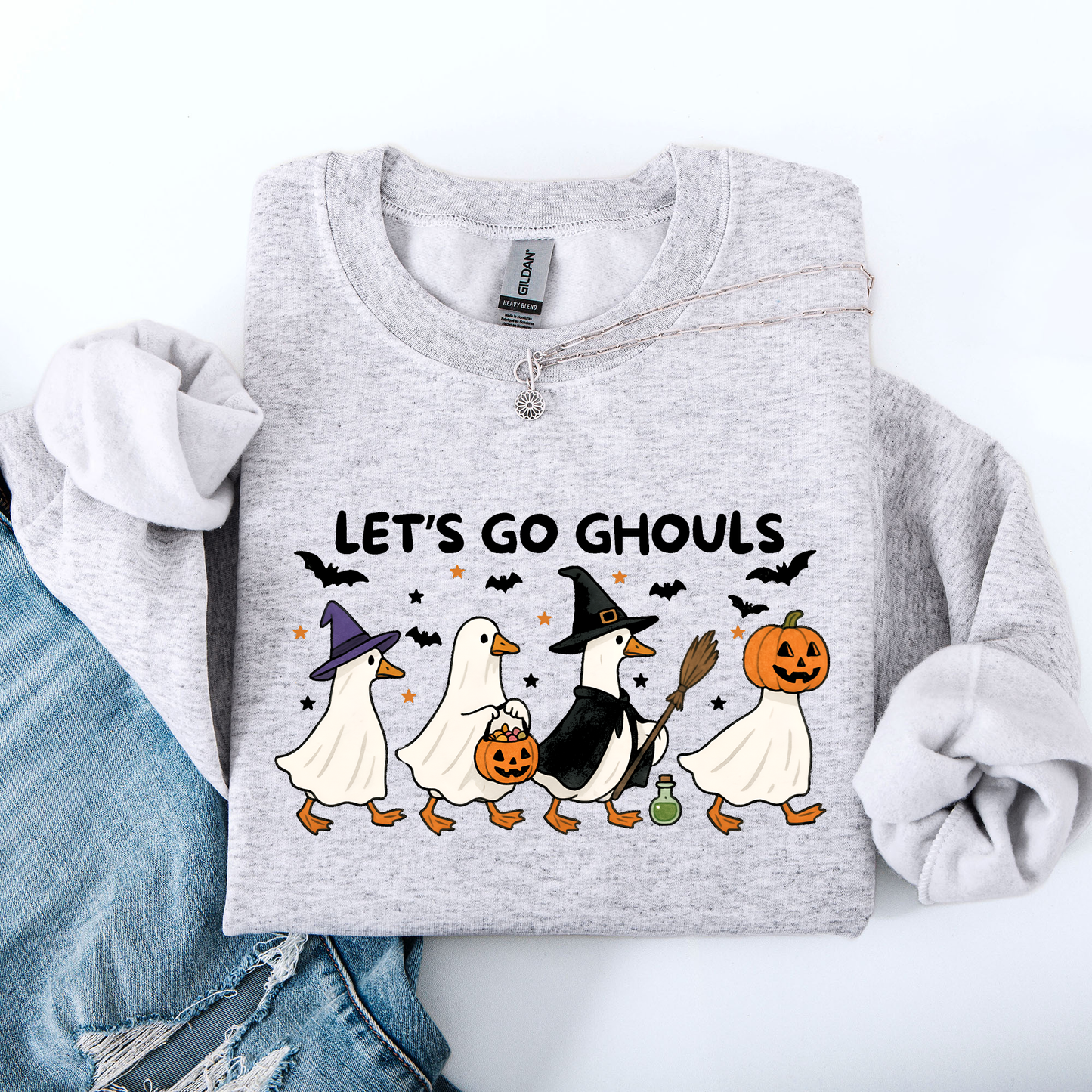 Let's Go Ghouls, Funny Geese, Goose, Halloween, Witch Sweatshirt