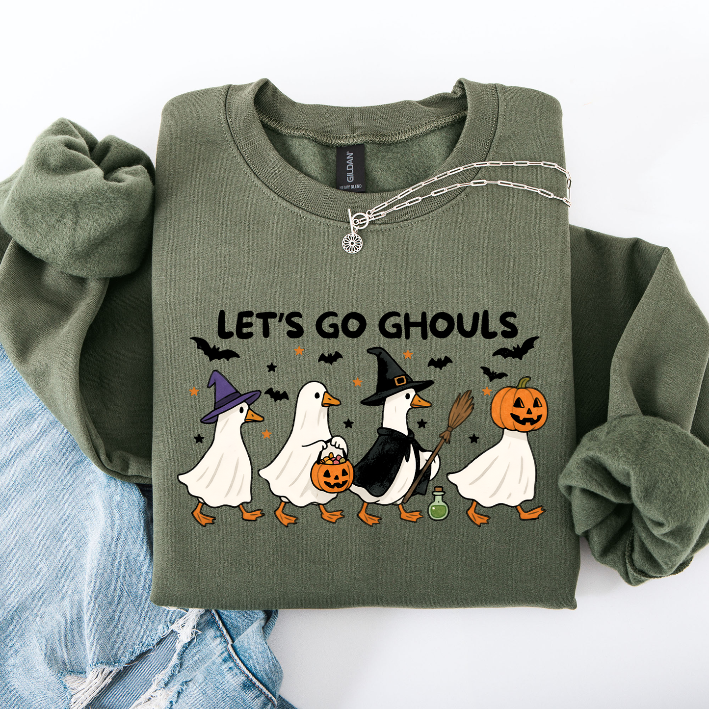 Let's Go Ghouls, Funny Geese, Goose, Halloween, Witch Sweatshirt