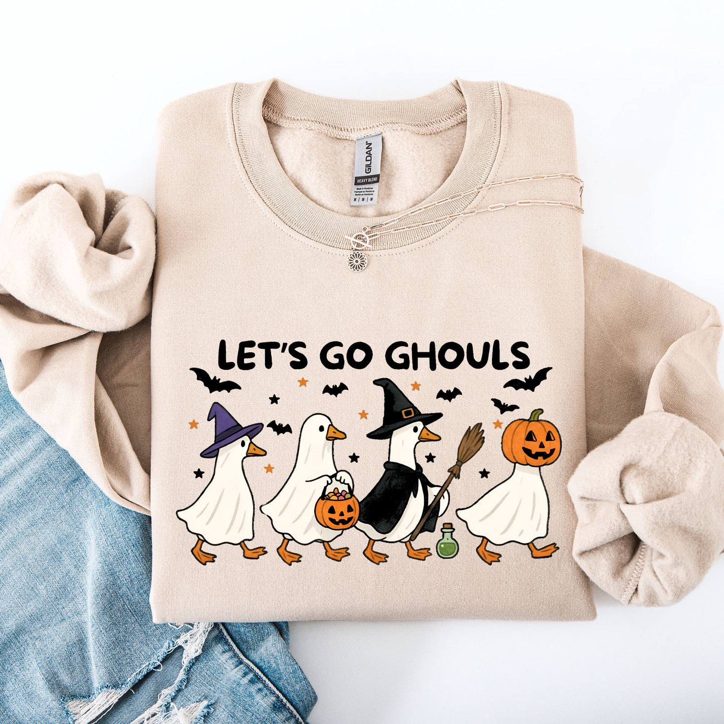 Let's Go Ghouls, Funny Geese, Goose, Halloween, Witch Sweatshirt