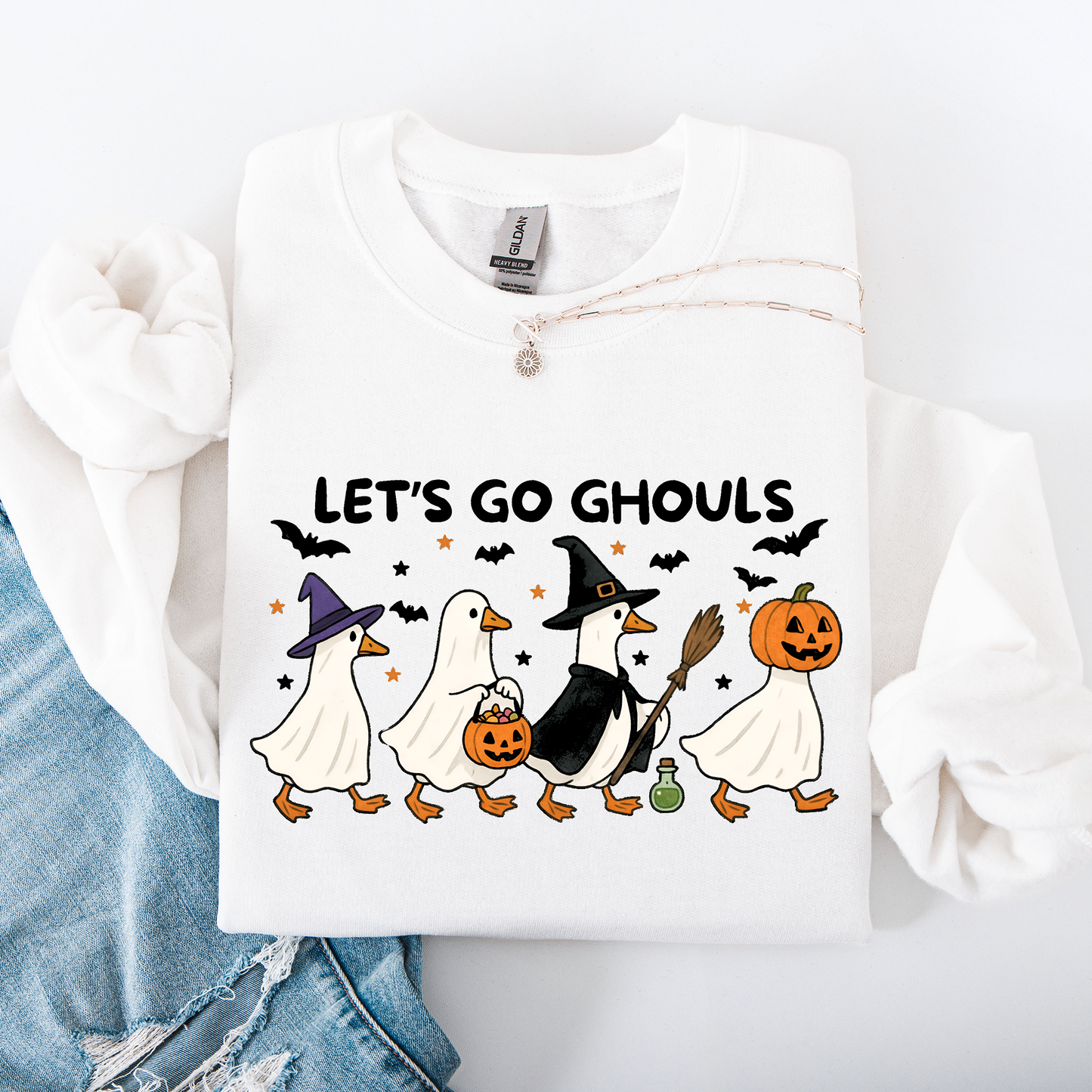 Let's Go Ghouls, Funny Geese, Goose, Halloween, Witch Sweatshirt