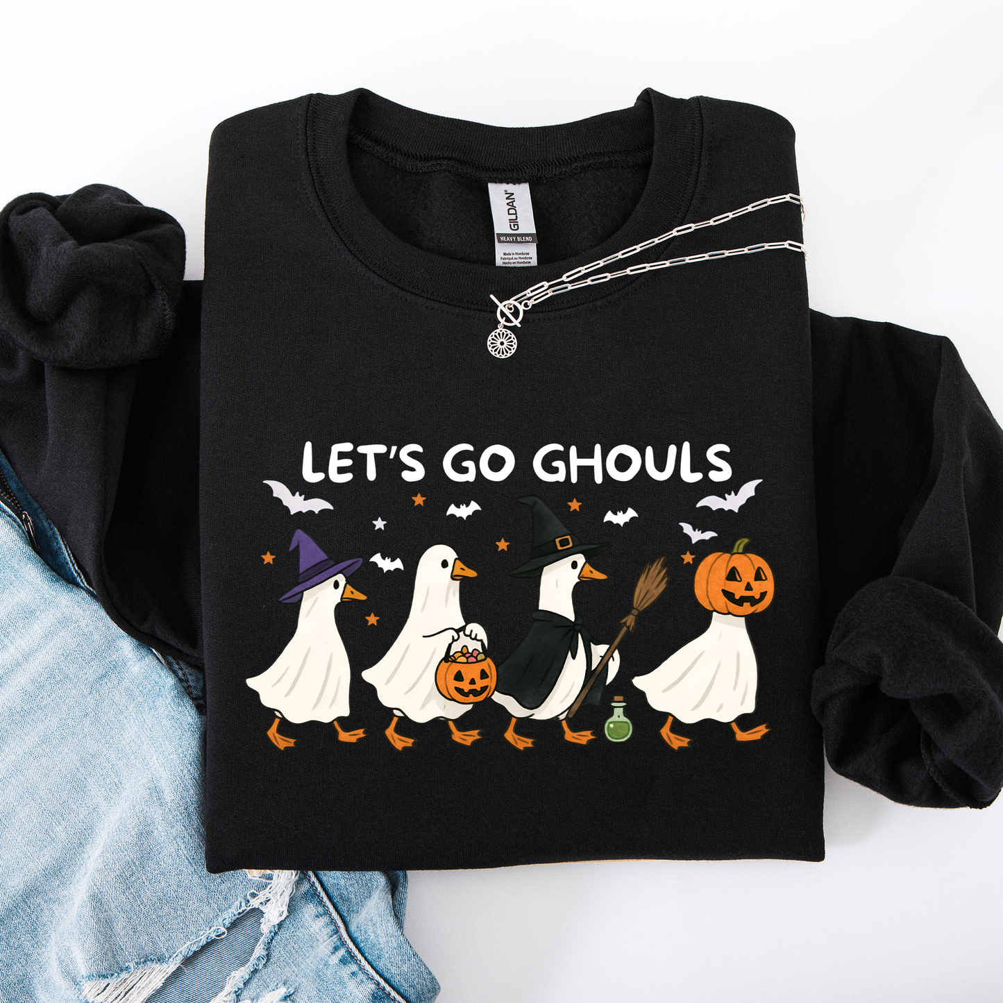 Let's Go Ghouls, Funny Geese, Goose, Halloween, Witch Sweatshirt