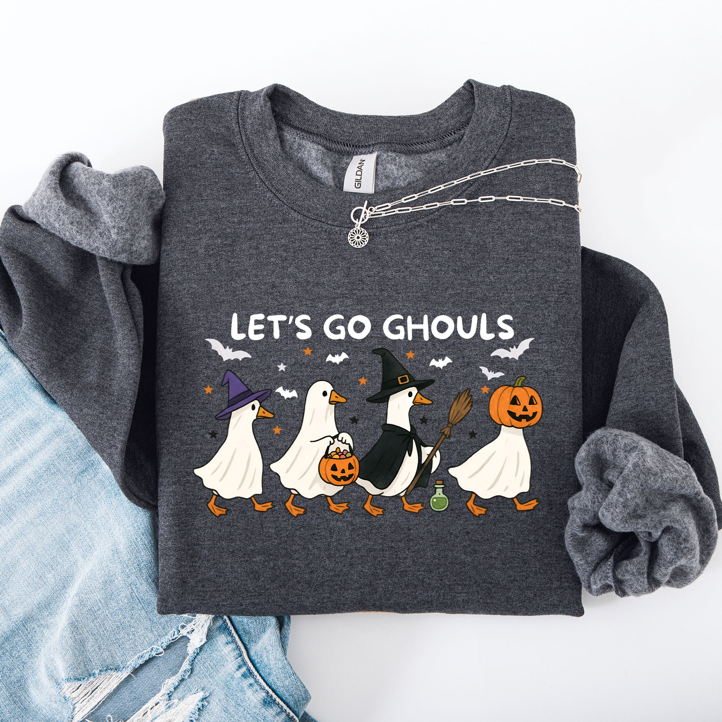 Let's Go Ghouls, Funny Geese, Goose, Halloween, Witch Sweatshirt