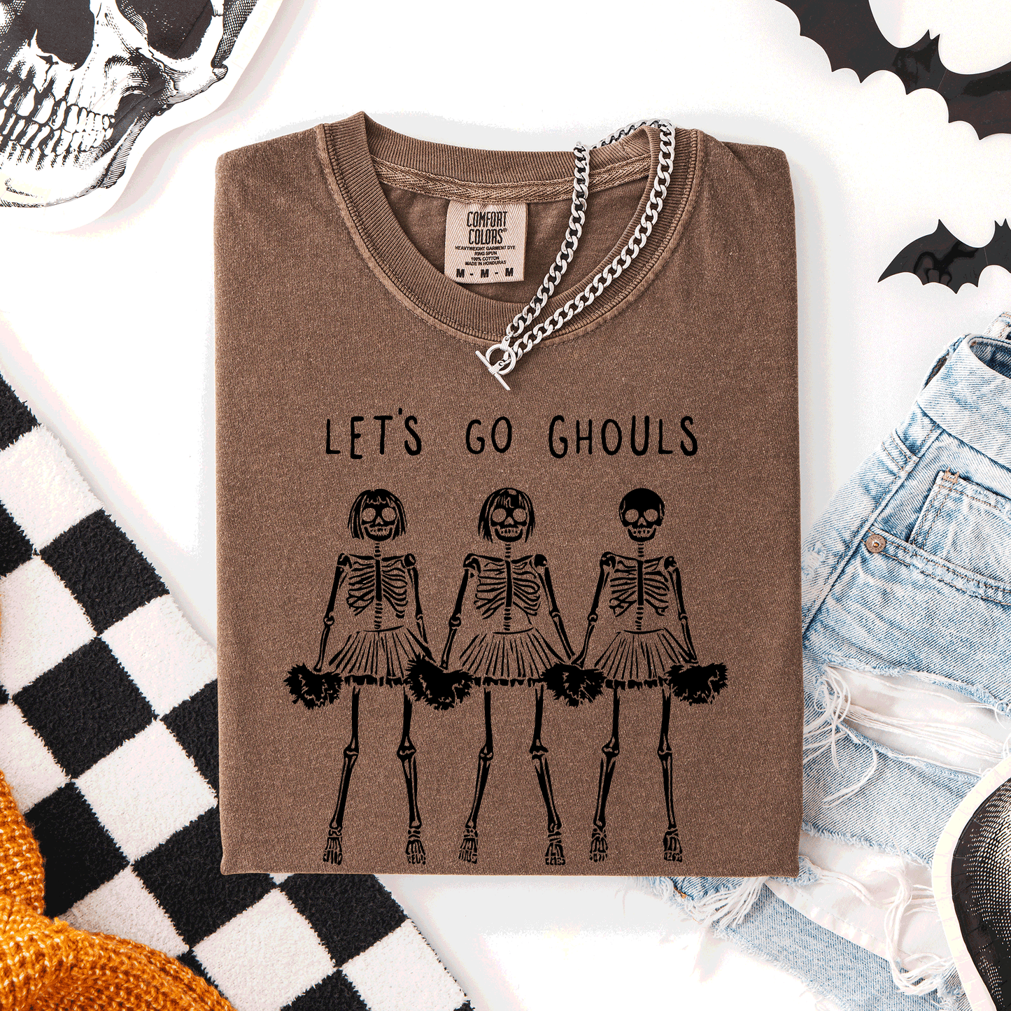 Let's Go Ghouls, Skeleton Cheerleaders, Cute, Halloween, Comfort Colors T-Shirt