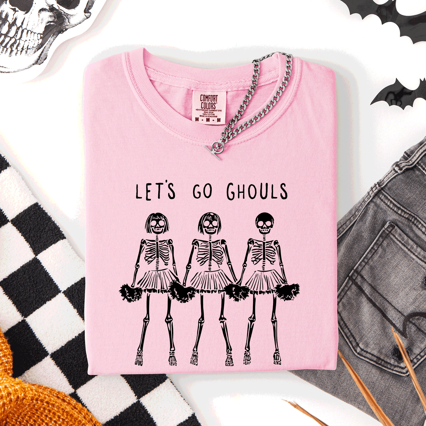 Let's Go Ghouls, Skeleton Cheerleaders, Cute, Halloween, Comfort Colors T-Shirt