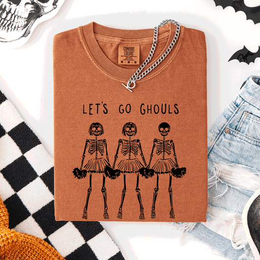 Let's Go Ghouls, Skeleton Cheerleaders, Cute, Halloween, Comfort Colors T-Shirt