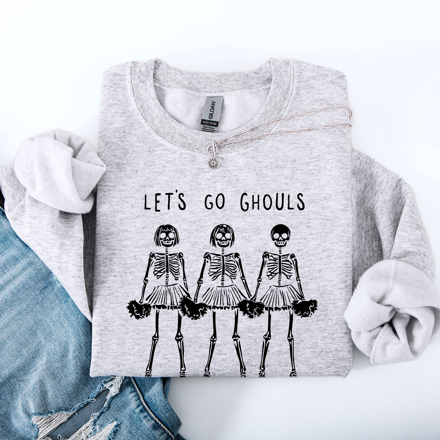 Let's Go Ghouls, Skeleton Cheerleaders, Cute, Halloween Sweatshirt